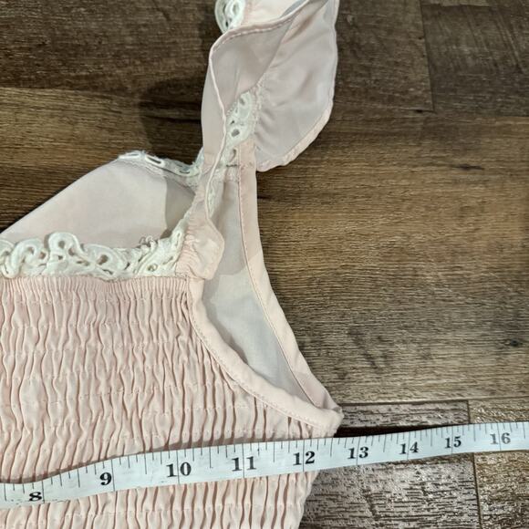 Light Pink Smocked Coquette Top Ruffle Lace Trim Cropped Feminine Small READ - Picture 4 of 6